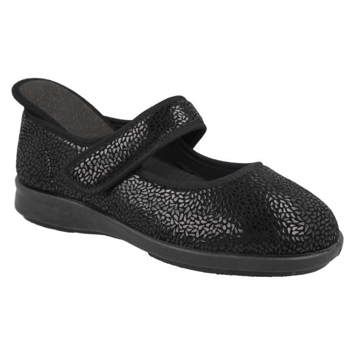 Women's Wide Fit DB Nieve Slippers in Black Stretch - Image 1