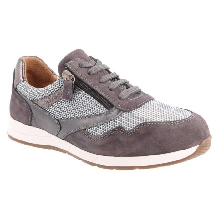 Women's Wide Fit DB Ava Lace Up Trainers in Black Leather / Gold Mesh - Image 14