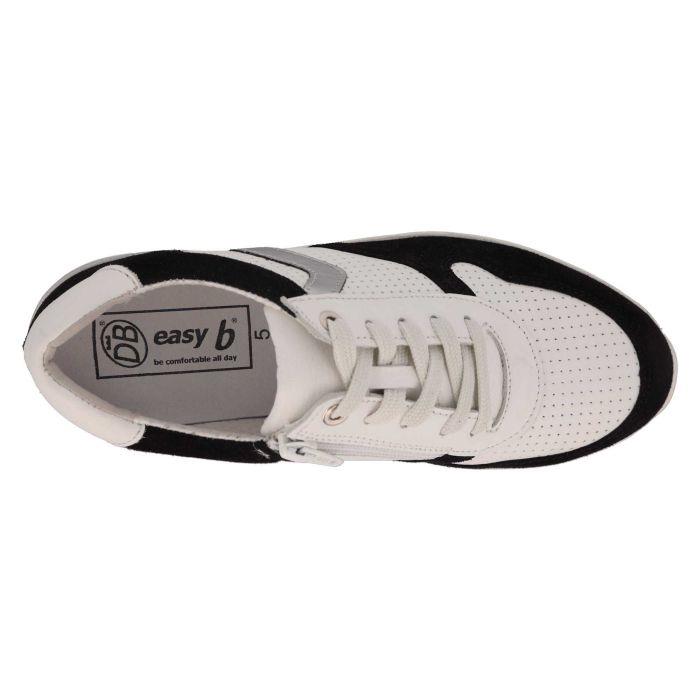 Women's Wide Fit DB Speedwell Trainers in White Leather / Black Suede - Image 5