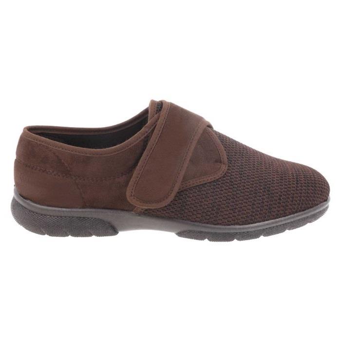 Men's Wide Fit DB Orson Velcro Slippers in Black Stretch / Black Suedette - Image 1