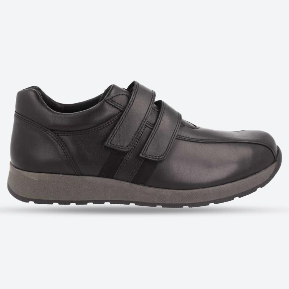 Men's Wide Fit DB Wayne Trainers in Black Leather - Image 1