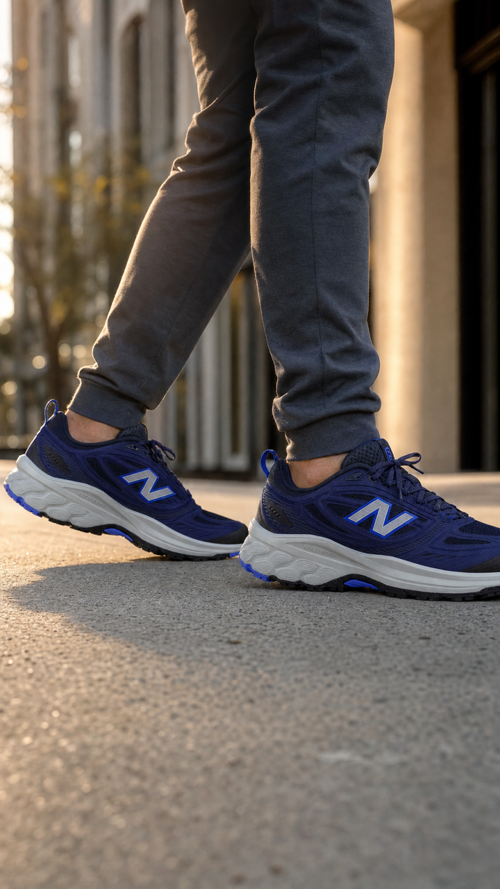Mens Wide Fit New Balance M410 Fresh Foam Trail Trainers in Black - Image 1