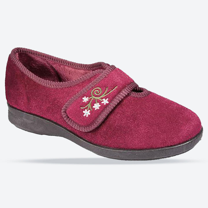 Womens Wide Fit DB Caroline Slippers in Burgundy - Image 1