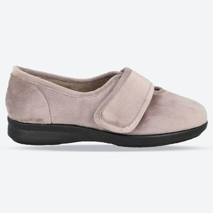 Women's Wide Fit DB Fountain Slippers in Sky Blue Velour - Image 1