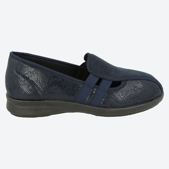 Womens Wide Fit DB Peterborough Shoes in Navy Suedette / Stretch - Image 1