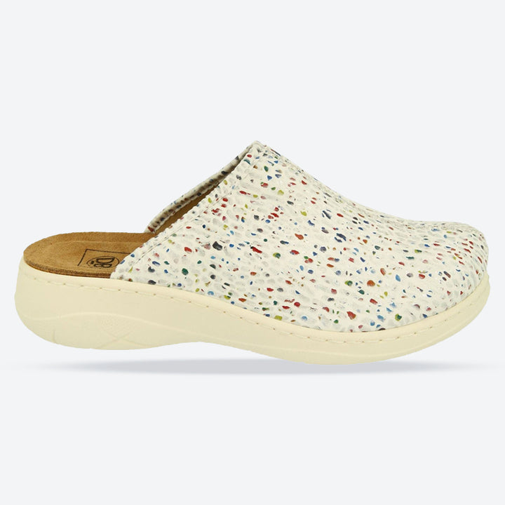 Womens Wide Fit DB Saffron Mules in White Textile - Image 1