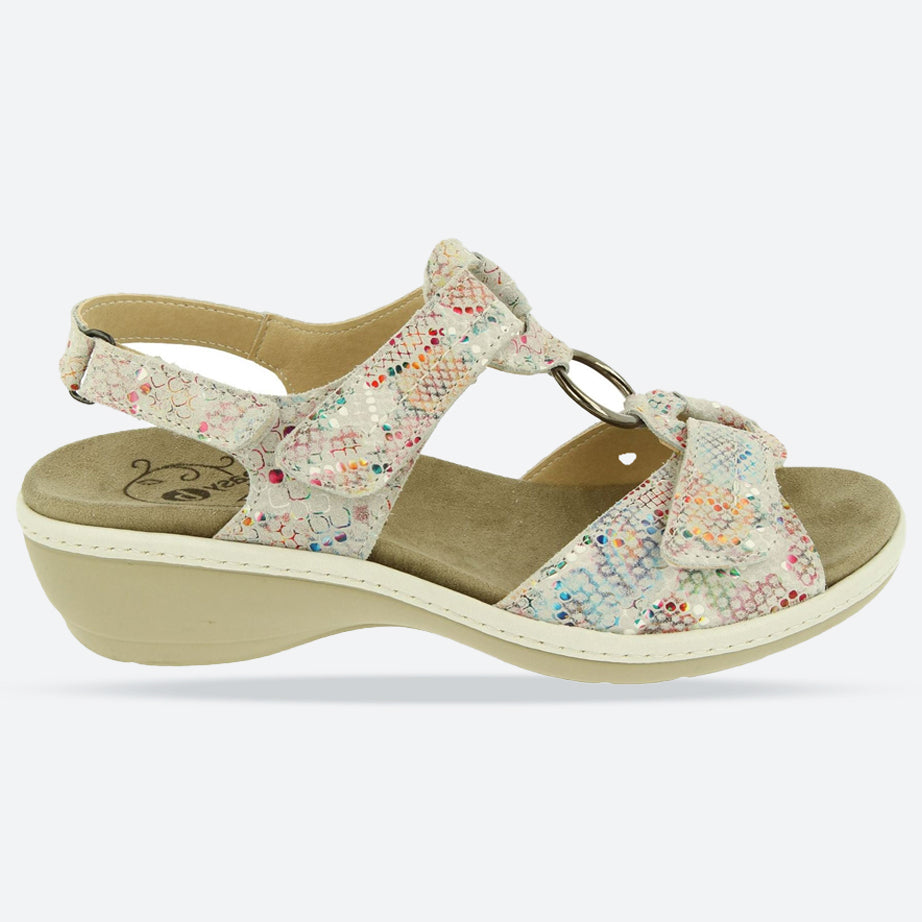 Womens Wide Fit DB Turtle Sandals in Beige Mottled Suede - Image 15