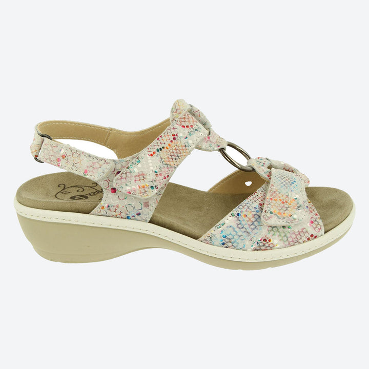 Womens Wide Fit DB Turtle Sandals in Beige Mottled Suede - Image 1