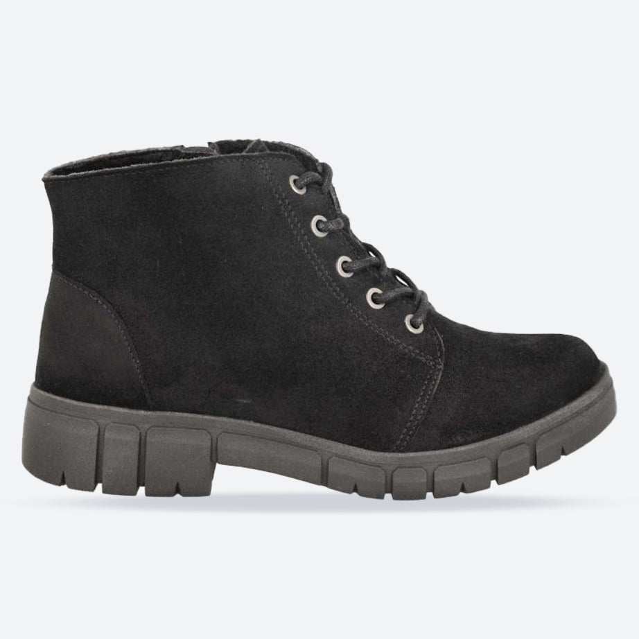 Women's Wide Fit DB Poplar Boots in Black Suedette - Image 1