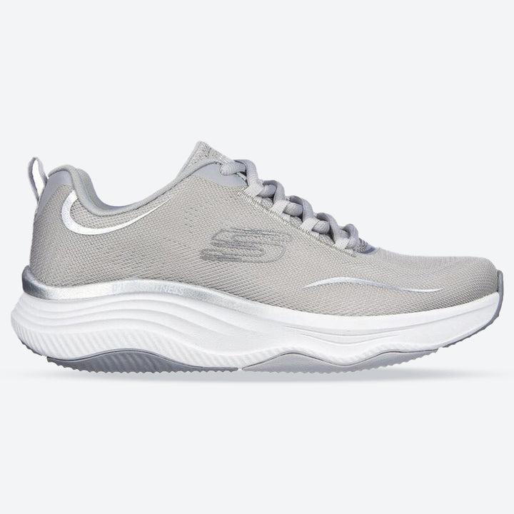 Women's Wide Fit Skechers 149837 D'lux Fitness Pure Glam Trainers in Grey/Silver - Image 1