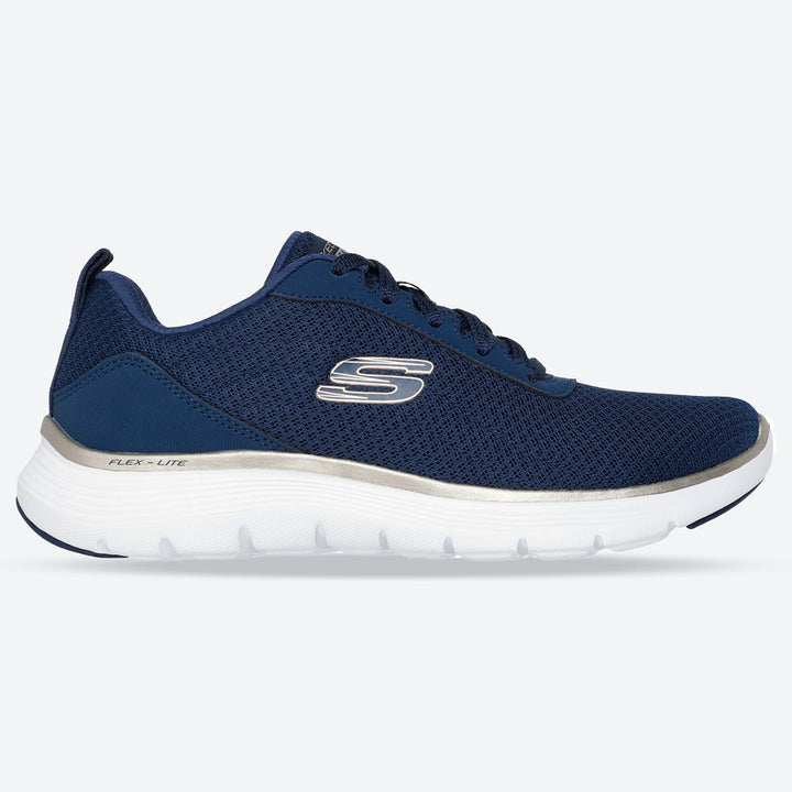 Womens Wide Fit Skechers 150206 Flex Appeal 5.0 Uptake Trainers in White/Silver - Image 1