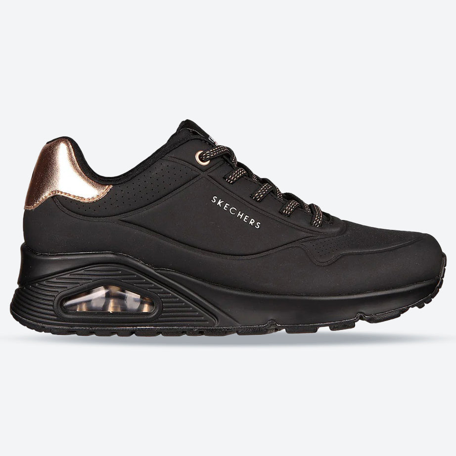 Women's Wide Fit Skechers Uno 155196W Shimmer Away Trainers in Black - Image 13