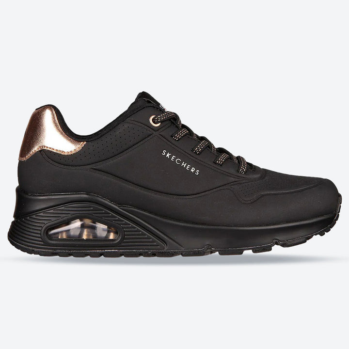Women's Wide Fit Skechers Uno 155196W Shimmer Away Trainers in Black - Image 1