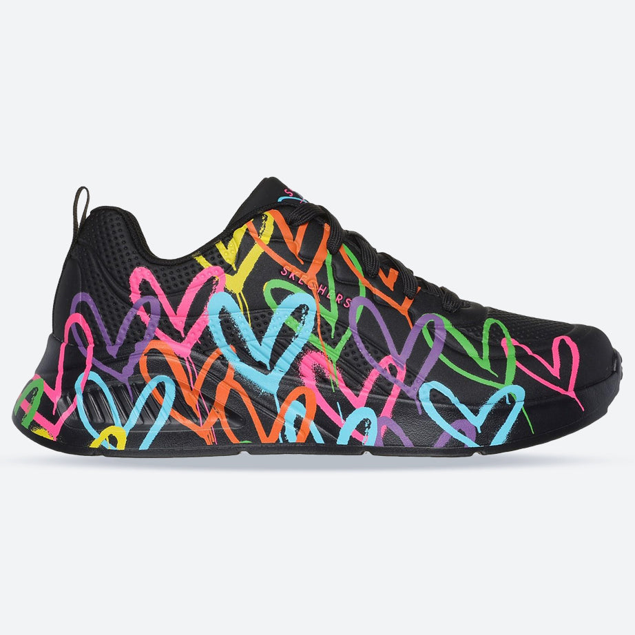 Women's Wide Fit Skechers 177977 Uno Lite Heart Of Hearts Trainers in Black/Multi - Image 1