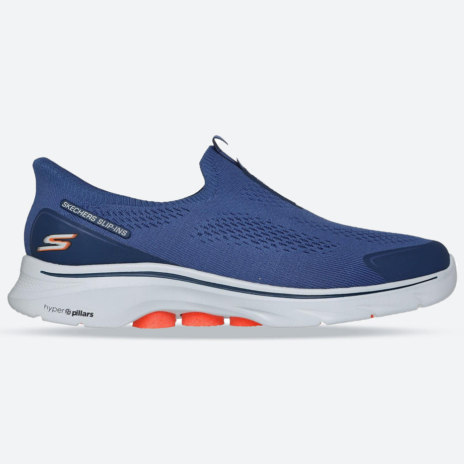 Men's Wide Fit Skechers 216553 Slip-ins Go Walk 7 Easy On Evolution Trainers in Black/Charcoal - Image 12