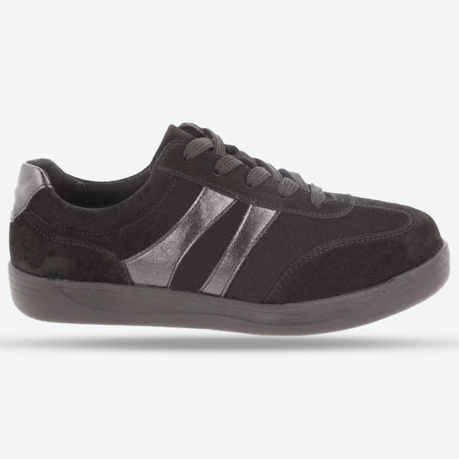 Women's Wide Fit DB Hannah Lace Up Trainers in Black Suede - Image 1