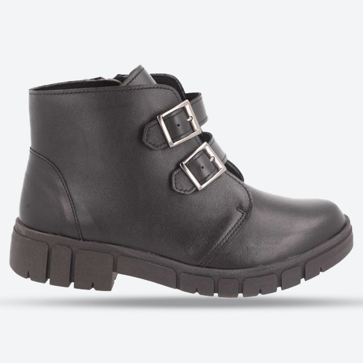 Women's Wide Fit DB Penelope Buckle Boots in Black Leather - Image 1