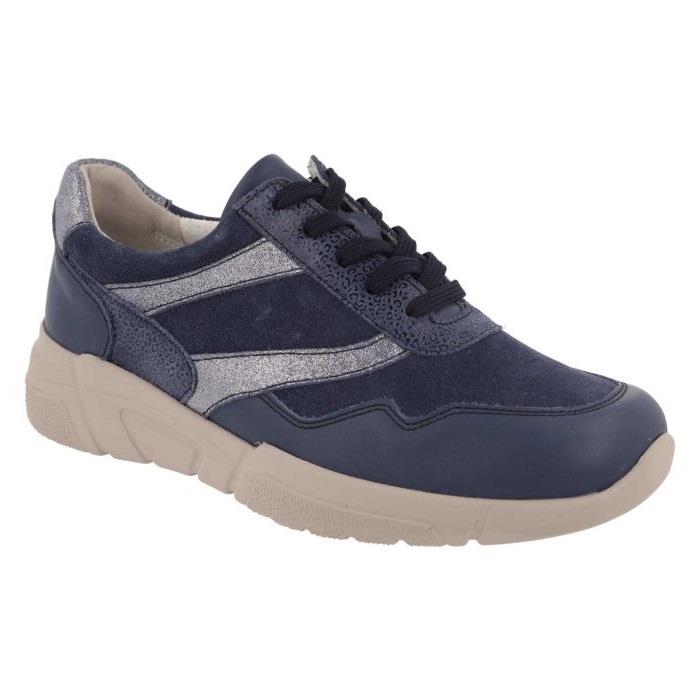Women's Wide Fit DB Watercress Trainers in Navy Leather / Suede - Image 3