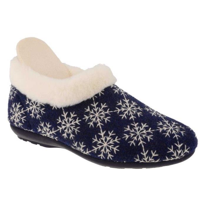 Women's Wide Fit DB Libby Slippers in Navy / White Snowflake - Image 6