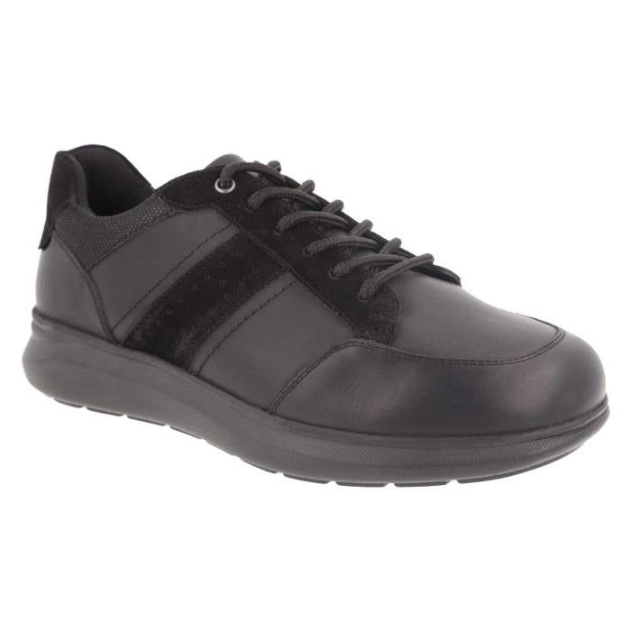Men's Wide Fit DB Owen Lace Up Trainers in Black Leather / Black Suede - Image 3