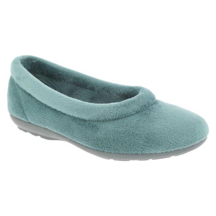 Women's Wide Fit DB Jade Slippers in Green Velour - Image 1