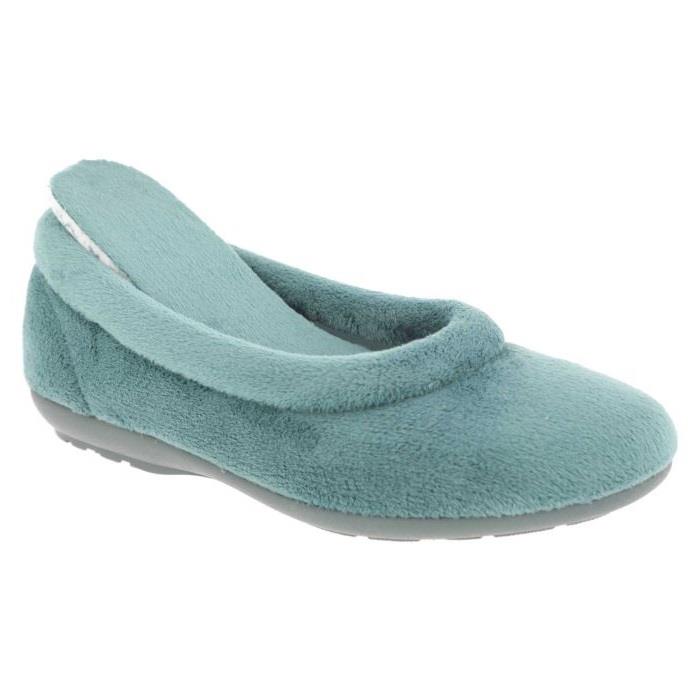 Women's Wide Fit DB Jade Slippers in Green Velour - Image 1