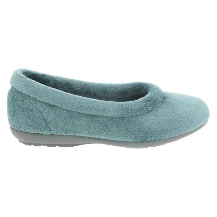 Women's Wide Fit DB Jade Slippers in Green Velour - Image 1