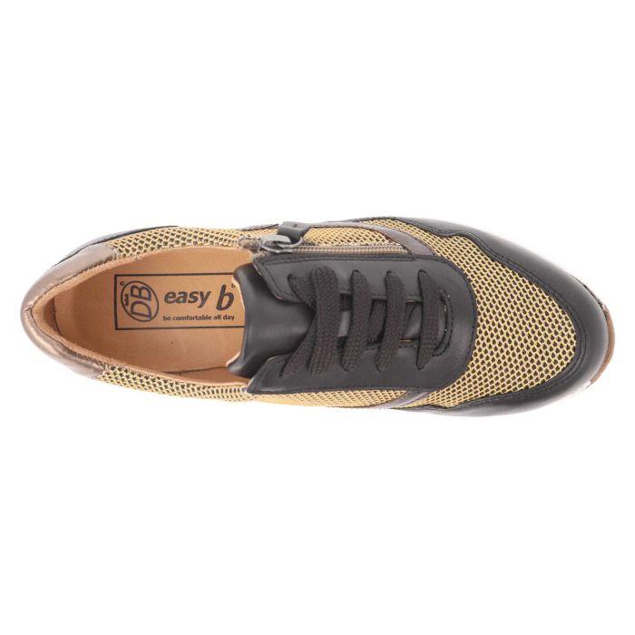Women's Wide Fit DB Ava Lace Up Trainers in Black Leather / Gold Mesh - Image 5