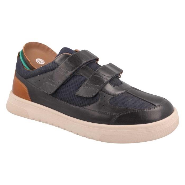 Men's Wide Fit DB Jude Shoes in Navy Leather / Navy Mesh - Image 5