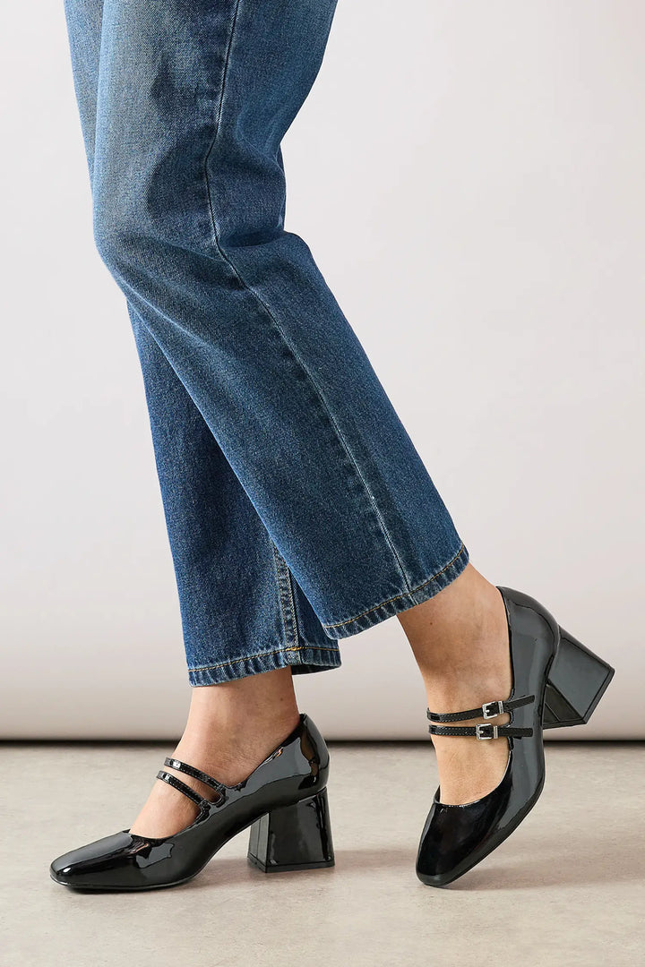 Women's Wide Fit Good For The Sole Dawn Faux Double Mary Jane Court Shoes in True Black - Image 1
