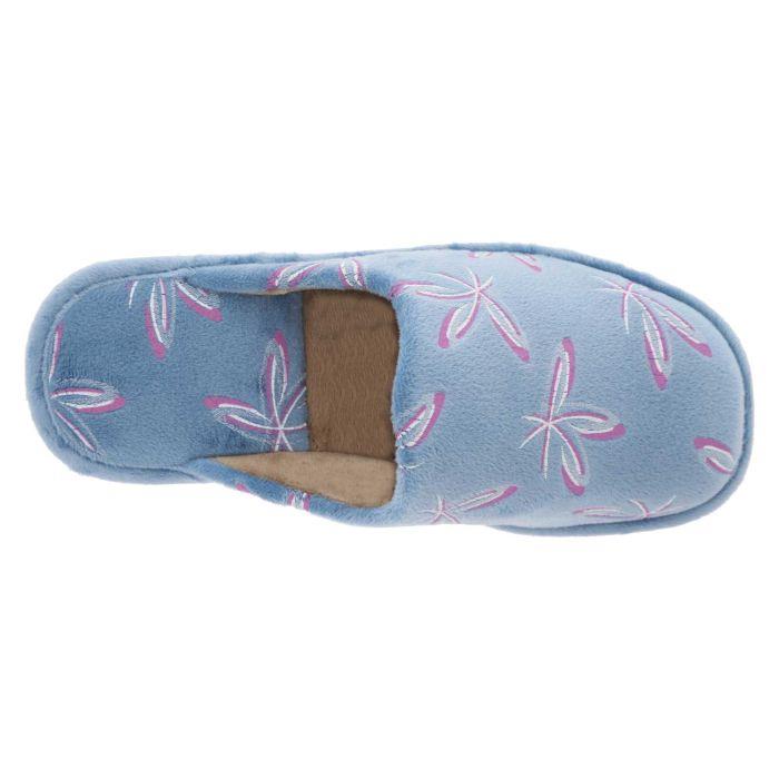 Women's Wide Fit DB Balsam Mule Slippers in Blue Floral Velour - Image 5
