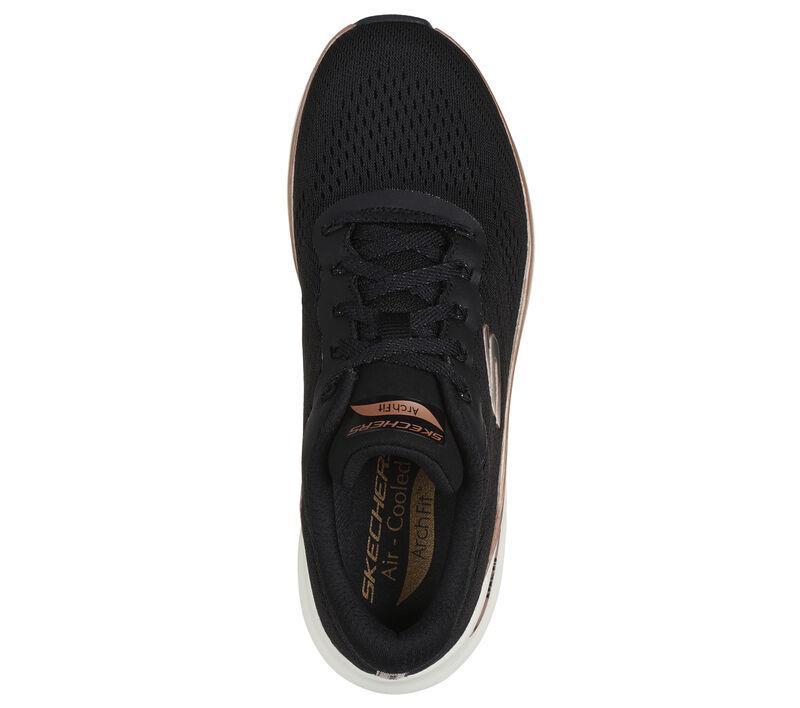 Women's Wide Fit Skechers Arch Fit 150067 2.0 Glow The Distance Trainers in Black/Rose Gold - Image 5