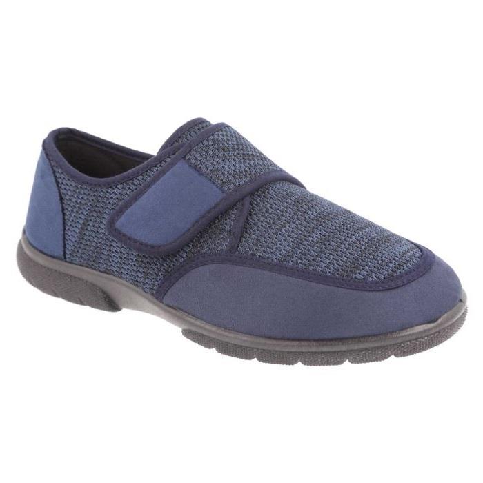 Men's Wide Fit DB Gavin Velcro Slippers in Navy Stretch / Navy Suedette - Image 3