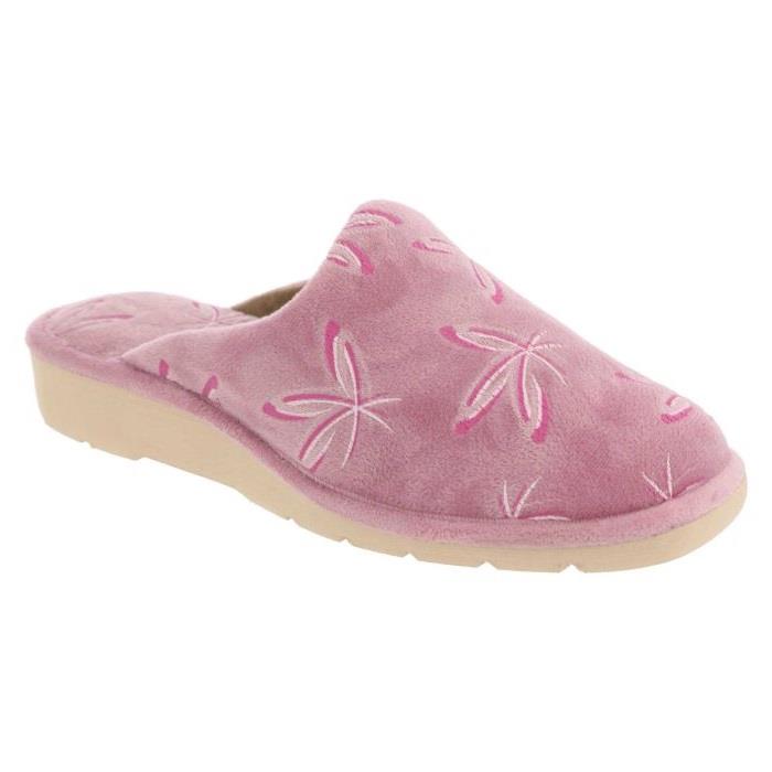 Women's Wide Fit DB Balsam Mule Slippers in Blue Floral Velour - Image 1