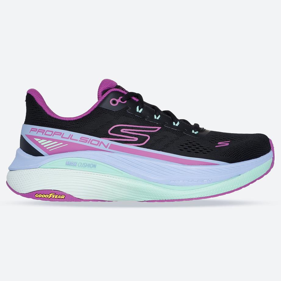 Women's Wide Fit Skechers 128901 Performance Max Cushioning Propulsion Trainers in Black/Purple - Image 1