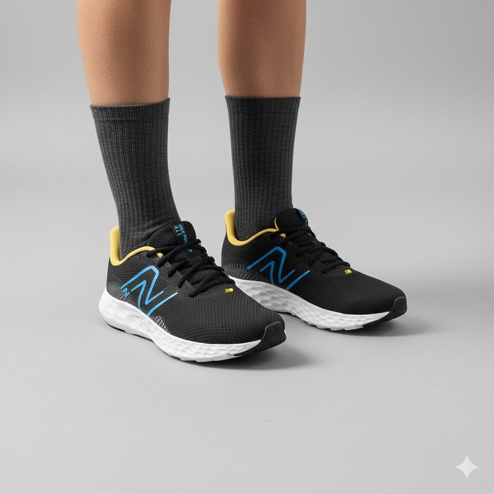 Men's Wide Fit New Balance M411RM3 Walking and Running Trainers in Black/Yellow - Image 1
