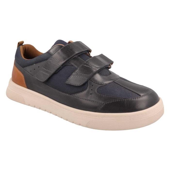 Men's Wide Fit DB Jude Shoes in Navy Leather / Navy Mesh - Image 3