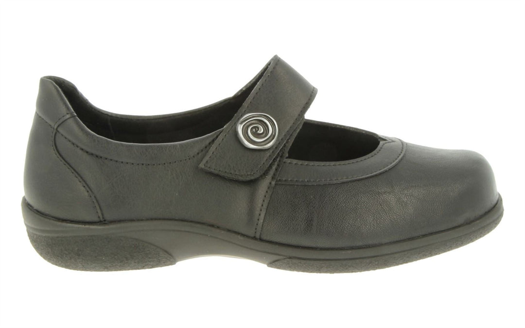 Womens Wide Fit DB Patience Shoes in Black Stretch - Image 2