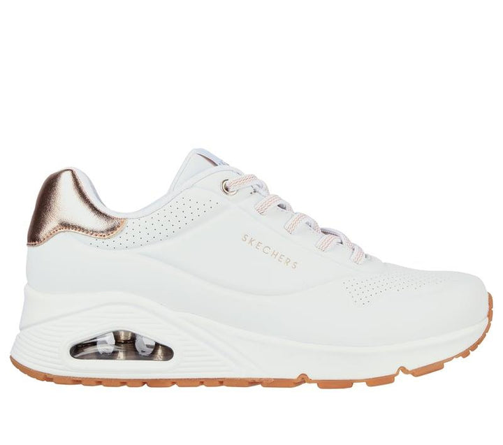 Women's Wide Fit Skechers Uno 155196W Shimmer Away Trainers - White