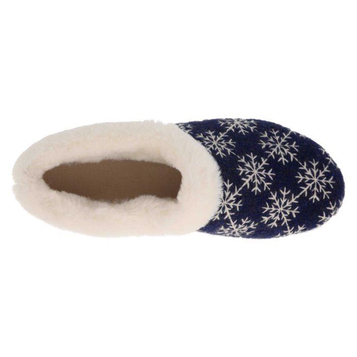 Women's Wide Fit DB Libby Slippers in Navy / White Snowflake - Image 5