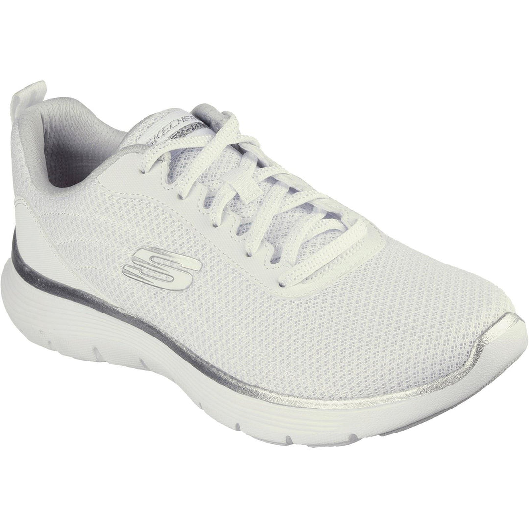 Womens Wide Fit Skechers 150206 Flex Appeal 5.0 Uptake Trainers in White/Silver - Image 8