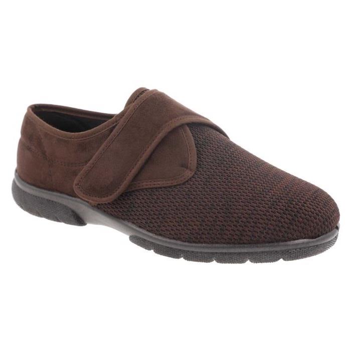 Men's Wide Fit DB Orson Velcro Slippers in Black Stretch / Black Suedette - Image 1