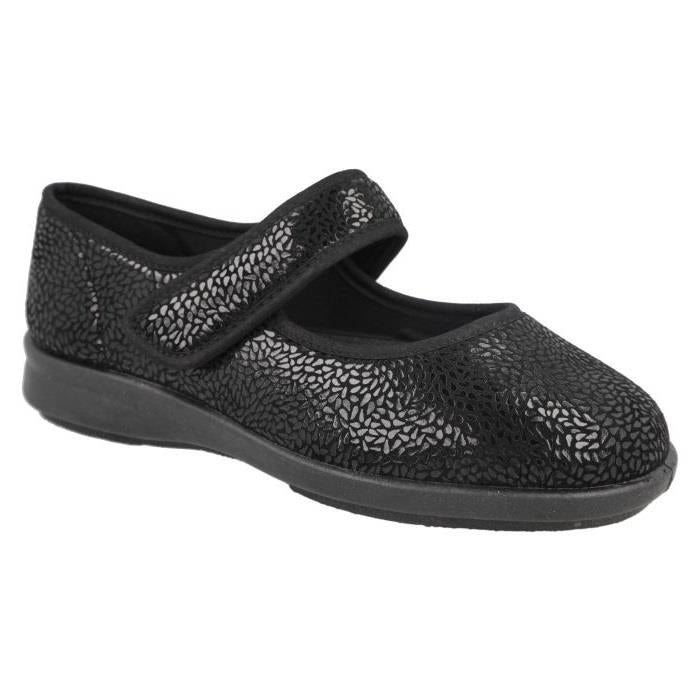 Women's Wide Fit DB Nieve Slippers in Black Stretch - Image 1