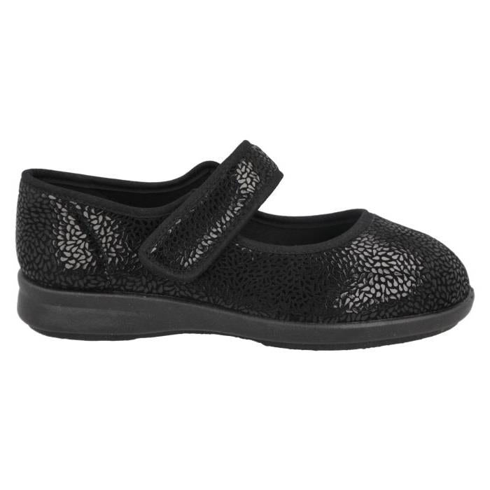 Women's Wide Fit DB Nieve Slippers in Black Stretch - Image 2