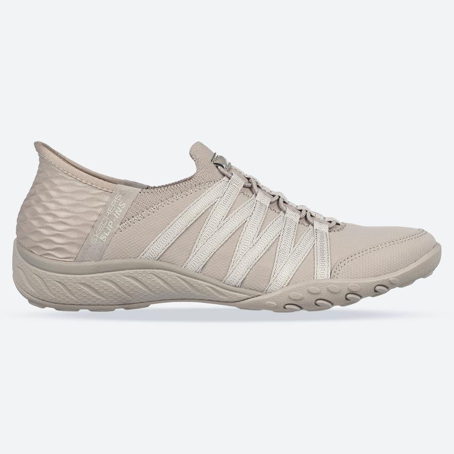 Women's Wide Fit Skechers 100593 Breathe Easy Roll With Me Shoes - Taupe in Taupe - Image 1