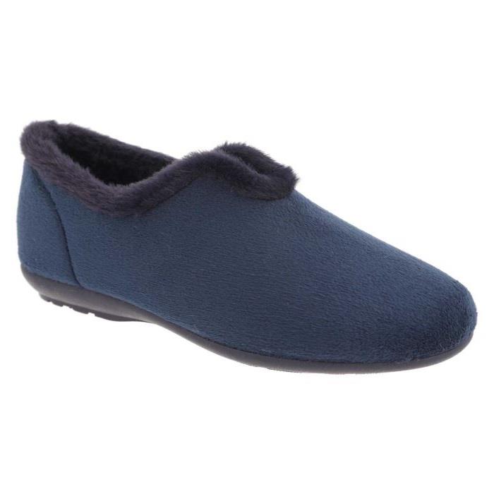 Women's Wide Fit DB Faye Slip on Slippers in Navy Velour - Image 4