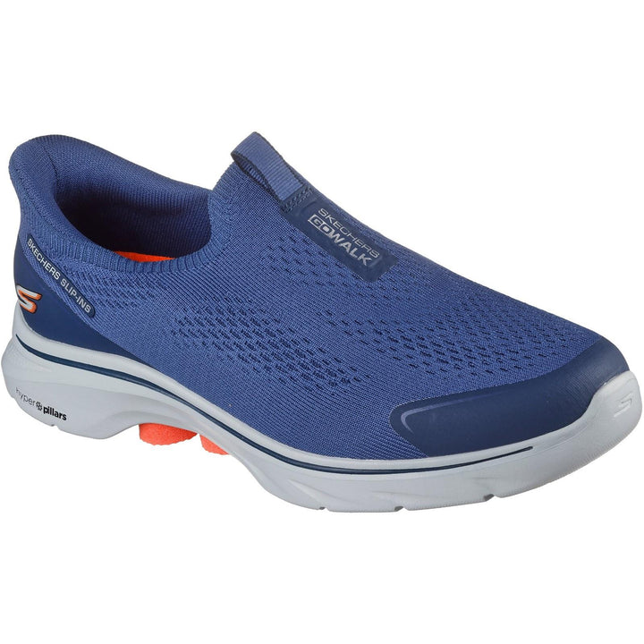 Men's Wide Fit Skechers 216553 Slip-ins Go Walk 7 Easy On Evolution Trainers in Black/Charcoal - Image 1