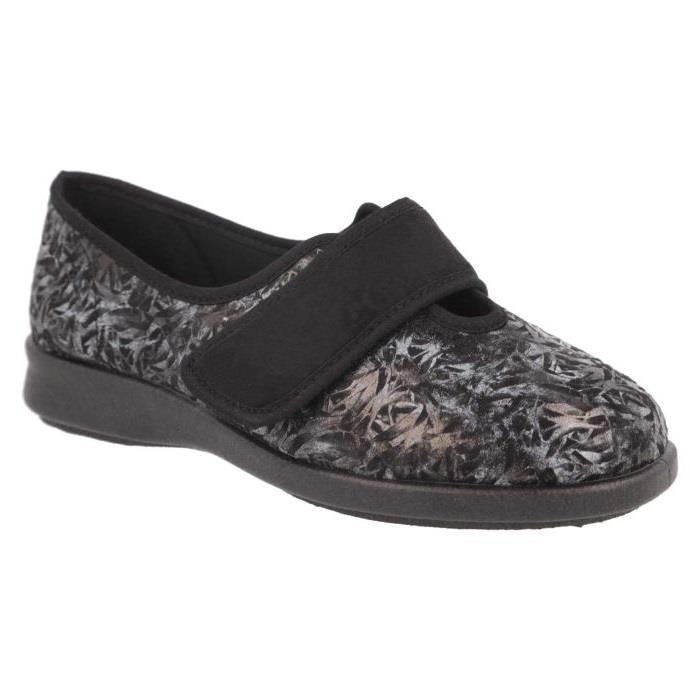 Women's Wide Fit DB Lavender Slippers in Blue Floral Stretch Textile - Image 1