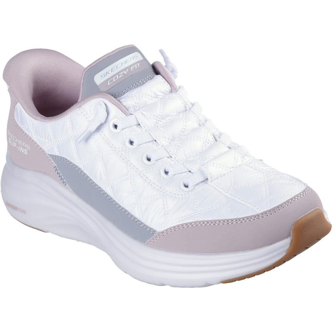 Women's Wide Fit Skechers 150404 Slip-ins Contour Foam Cozy Fit Trainers in White/Lavender - Image 3