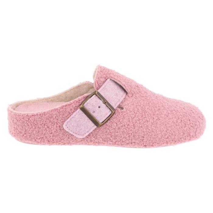 Women's Wide Fit DB Gill Buckle Mule Slippers in Pink Fleece - Image 3
